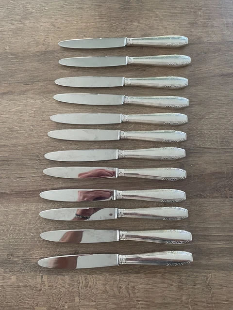 Lot De 12 Couteaux à Entremet Art Déco - Métal Argenté - Très Bon État