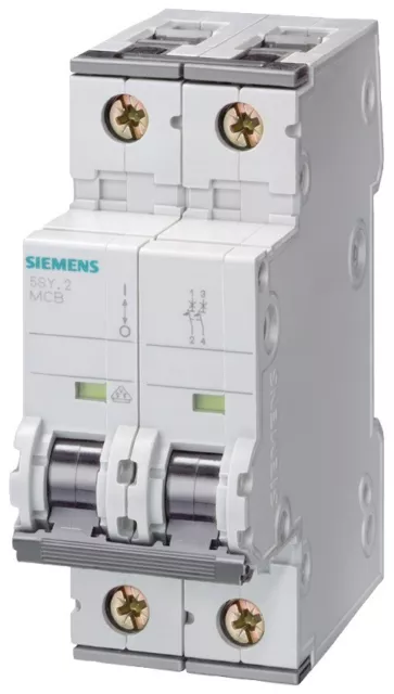 Siemens Sentron 5SY4206-6 MCB, 2P, 6A Curve B, 400V AC, 10 kA Breaking Capacity