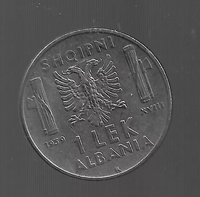 1939,Albania. Albanian 1 Leke. Italy Italian Occupation Coins.  1001