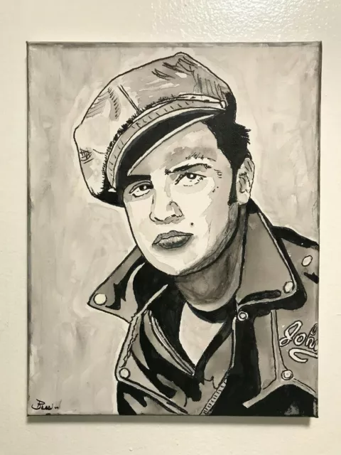 Seasoned Art Marlon Brando The Wild One actor portrait canvas black and white