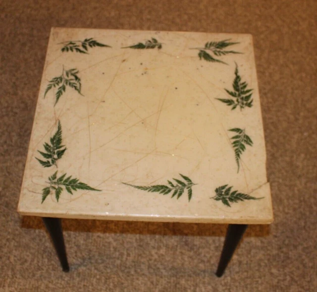 Vintage Faux Marble Stone Top Mid Century Modern Inlay Resin Coffee End Table