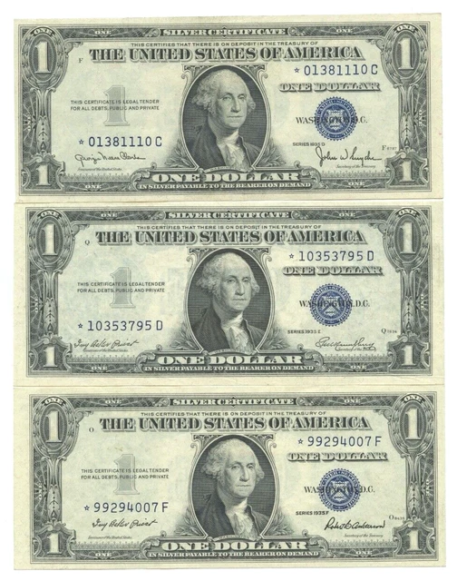 1935 $1 "Star " notes Silver Certificates - Uncirculated Condition - Lot of (3)