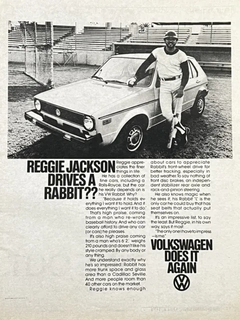1978 REGGIE JACKSON - VOLKSWAGEN RABBIT Vintage VW Newsprint Ad 28x35cm TSN