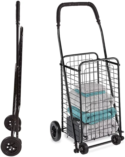 DMI Utility Cart with Wheels to be Used as a Shopping, Grocery, Laundry,Black