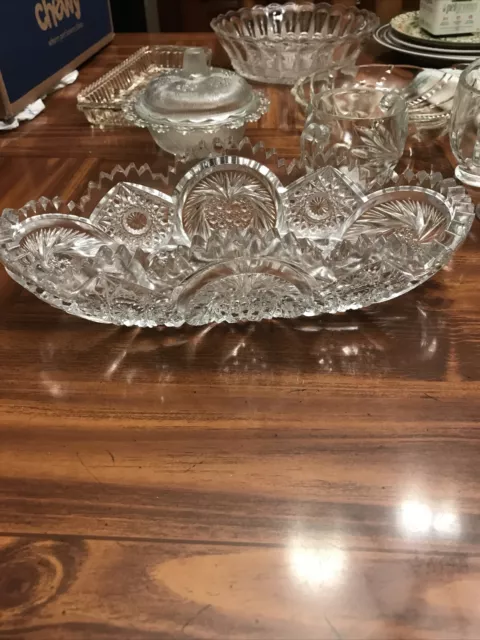 american brilliant cut glass oblong bowl hearts whirling
