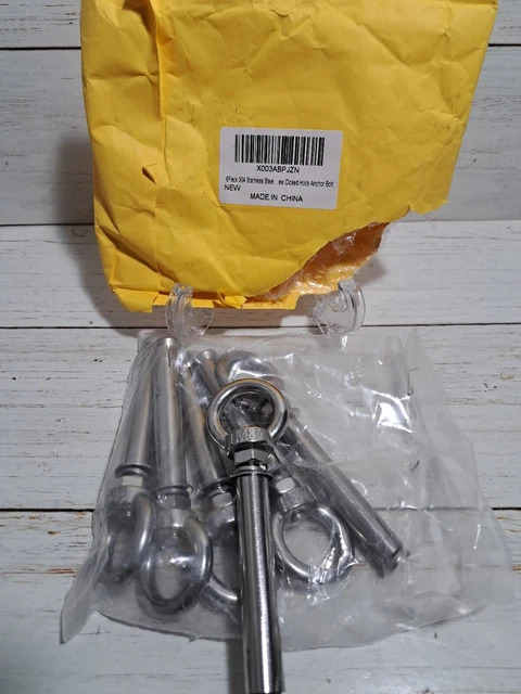 6 Pk 304 Stainless Steel Closed Hook, Anchor Bolts