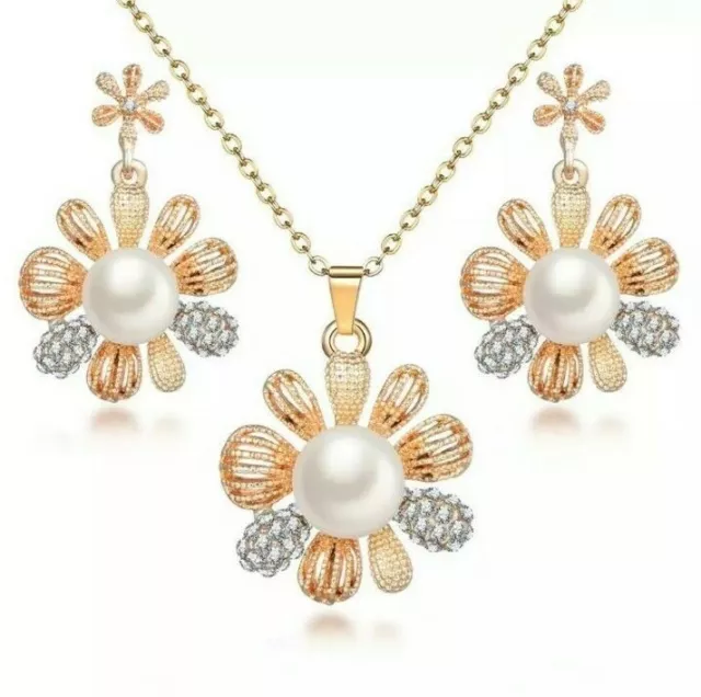 2Tlg. Schmuck Set, Kette mit Anhänger-Ohrringe, Vergoldet NEU