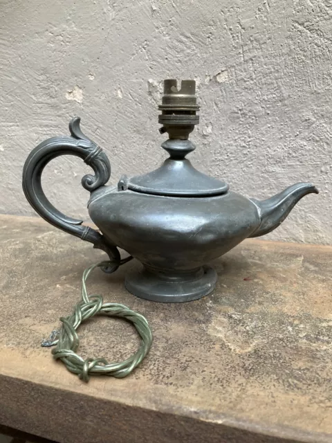 Vintage Pewter Teapot Lamp