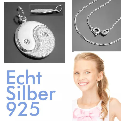 1 Ying Yang Freundschafts Anhänger mit Gravur Yin Yang mit Kette Echt Silber 925