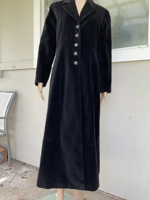 Vtg 70/80s RARE Laura Ashley Black Velvet Long Coat S