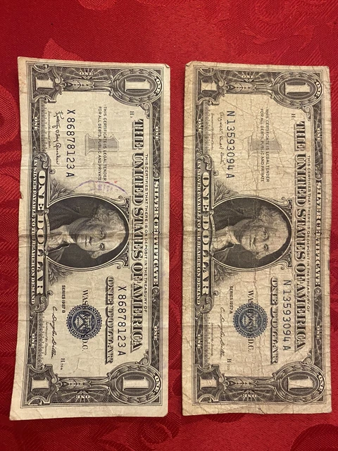 1957A and 1957B $1 One Dollar Silver Certificate Note with blue seal