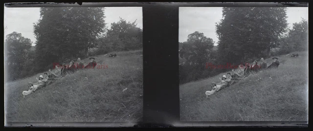 Family Hiking c1930 Photo NEGATIVE Stereo Glass Plate Vintage  2