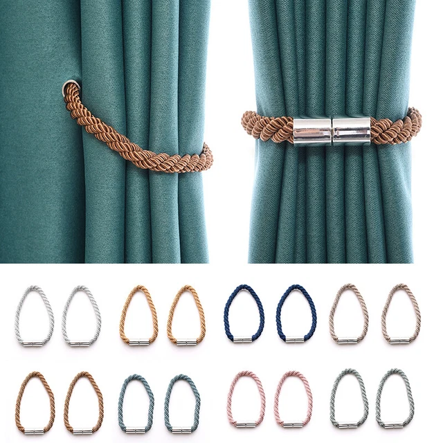2PACK Magnetic Curtain Tiebacks Tie Backs Buckle Clips Weave Rope Holdbacks Home