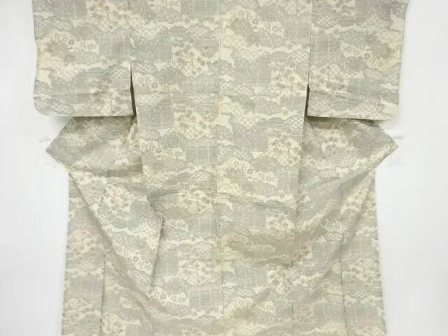 6729975: Japanese Kimono / Antique Hitoe Kimono / Tsumugi / Woven Flower