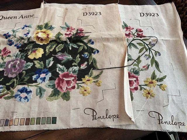 2 fundas de asiento de tapiz con aguja floral Queen Anne Penélope sin terminar