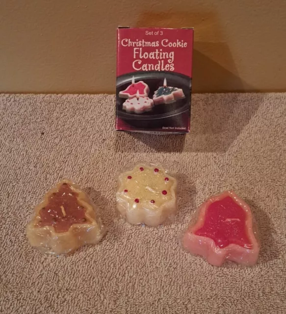 Vintage Giftco Set Of 3 Christmas Cookie Floating Candles Tree Bell Cookie