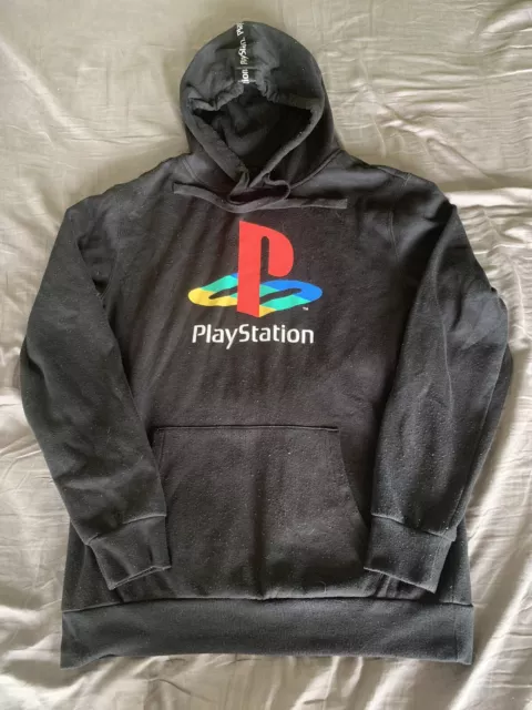 Playstation Logo Graphic Hoodie Jumper Mens Size Medium Black Long Sleeve