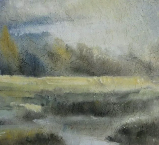 E.Niegsch sig (XX) TOP-Aquarell 1995: MARSCH-LANDSCHAFT IM HERHST BEI NEBEL