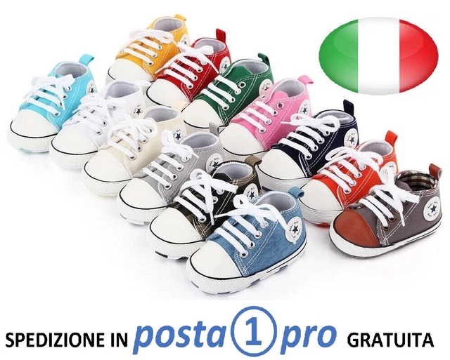 Scarpe Neonato Bambini In Tessuto Tela E Comodo Antiscivolo Modello Sportivo