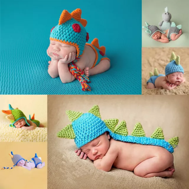 Lovely Dinosaur Newborn Baby Boy Girl Knit Crochet Costume Photo Prop Outfit Set