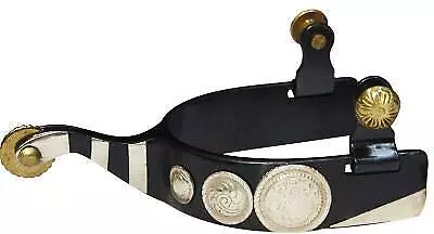 Showman Black Steel Spurs w/ Engraved Silver Conchos & Bar Accents