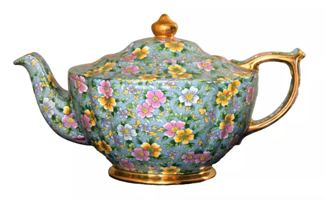 James Sadler England Bone China Sophie Chintz Teapot Blue Floral Gold - Mint