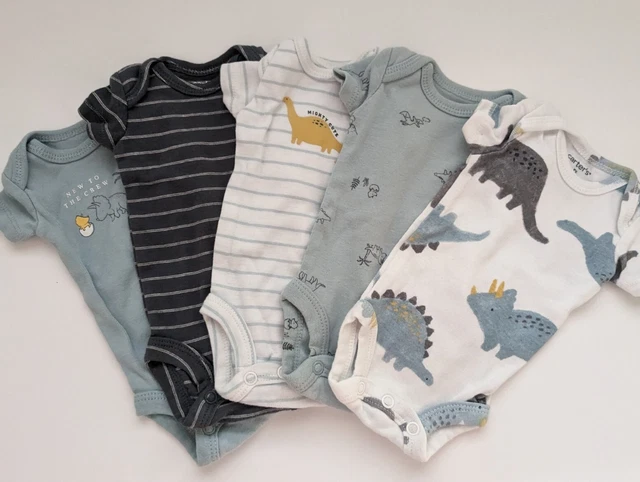 Carters baby boy Preemie Dinosaur prints one piece bodysuits 5 pack