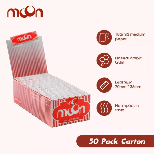 MOON 1 Box 50 Booklets Moon Red Cigarette Tobacco Rolling Papers 70*36mm