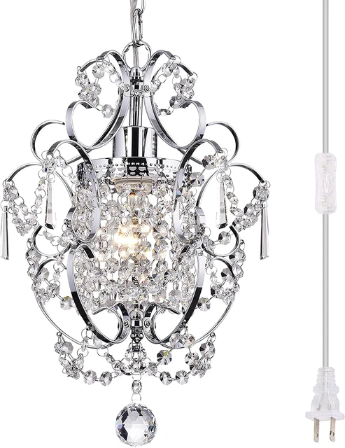 Plug in Pendant Lights with K9 Crystal,Hanging Lamp with 15Ft Clear Cord & for