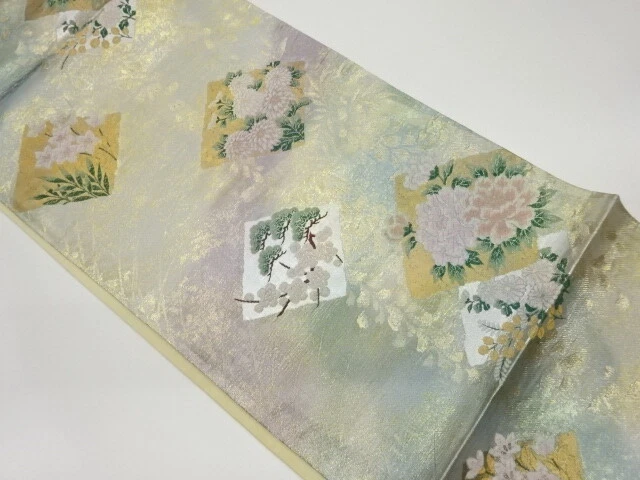 6062830: Japanese Kimono / Vintage Fukuro Obi / Woven Flower & Shikishi Pattern