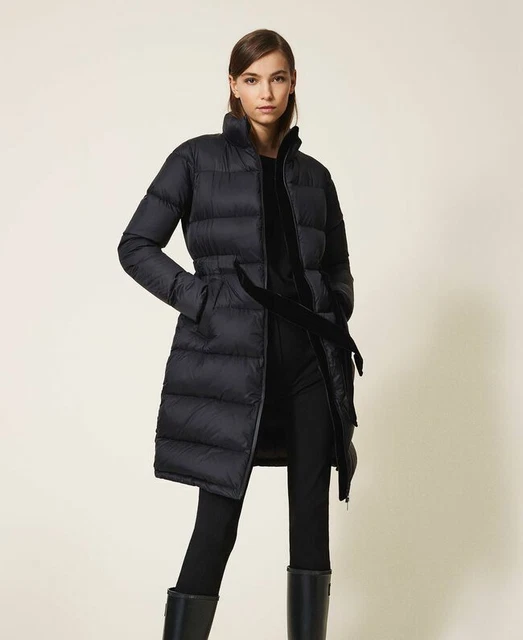 PIUMINO LUNGO CON coulisse in velluto nero e tasche invernale My