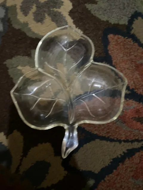 Vintage Clear Glass Leaf Shaped Divided Relish/Condiment/Candy/Nut Tray Dish