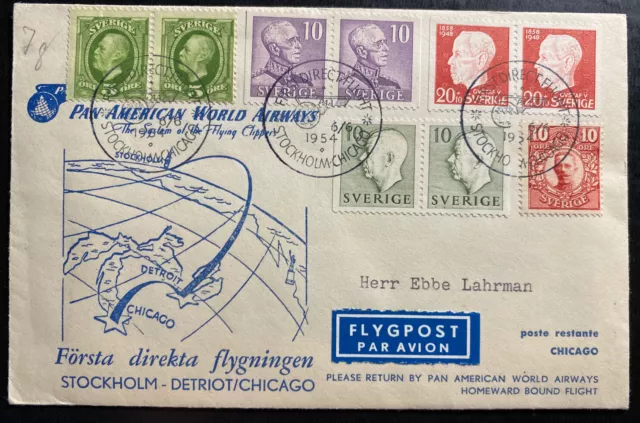 1964 Stockholm Sweden First Flight Airmail cover FFC to Chicago IL USA Pan Ameri