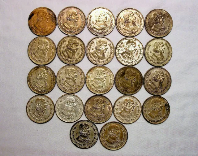 Lot of 22 - Mexican Un Peso - Estados Unidos Mexicanos - .100 Silver Coins
