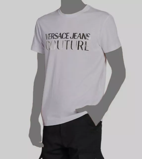 $195 Versace Jeans Couture Men's Cotton White Iconic Logo T-Shirt Top Size XL