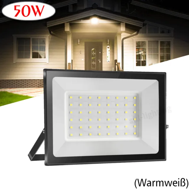 50W LED Fluter Flutlicht Strahler Scheinwerfer Außen Baustrahler Lampe Warmweiß