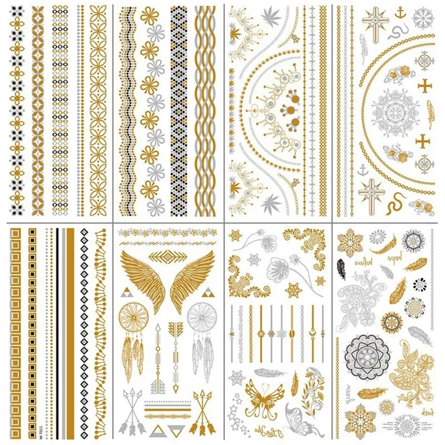 6 Stück Gold Flash Tattoos – Temporäre Metallic-Tattoos Für Festival, Party & Feiern | Einfach Anzuwenden & Wieder Entfernbar