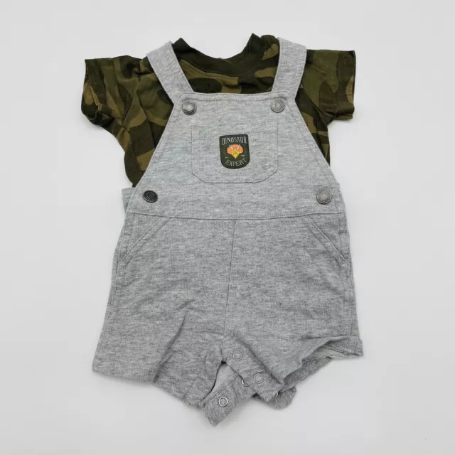 Carters Infant Boys Size 6 Months 2 Piece Dinosaur Expert Overalls Set Gray 1278