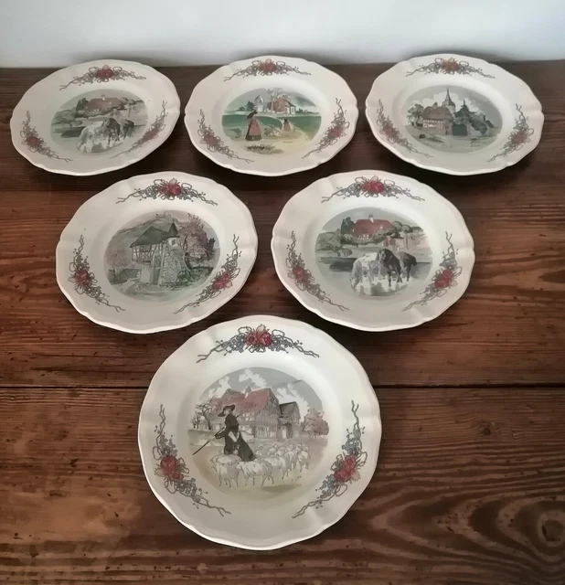 Assiette À Dessert X 6 En Faïence De Obernai Sarreguemines Henri Loux Alsace