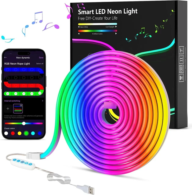 LED NEON ROPE Lights, 9.9FT/3M RGB Strip Lights App Control, Music 9 ...