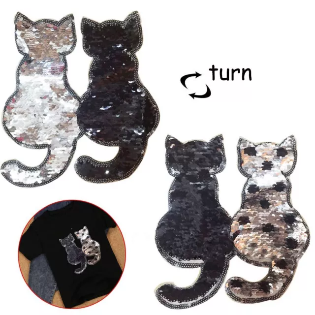 Cute Craft Coat Jeans Reversible Color DIY Clothes Applique Sequins Cat Patch