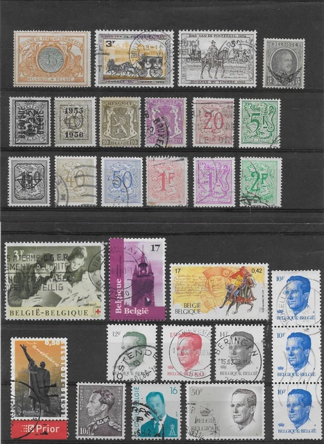 Lot de 29 timbres de BELGIQUE Journée du timbre Rois Blasons
