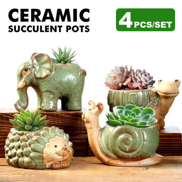4pcs Set Animal Ceramic Succulent Pots Flower Pots Plant Planters Indoor Gift AU