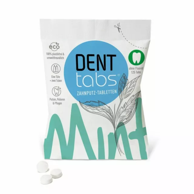 DENTtabs Zahnputz-Tabletten Stevia Mint 125 Stk. mit / ohne Fluorid Zahnpolitur