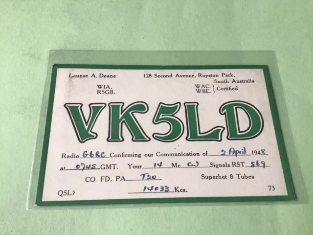 Vintage QSL Radio communication card  Australia  1948  Ref 53157