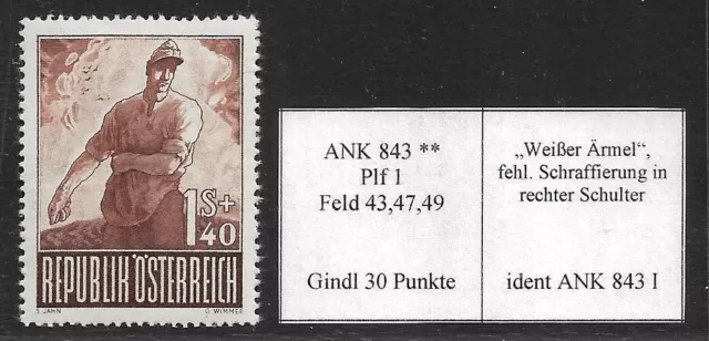 Österreich 1948: ANK 843 I **, Kriegsgefangene, weißer Ärmel, Gindl 1, ANK 15.-