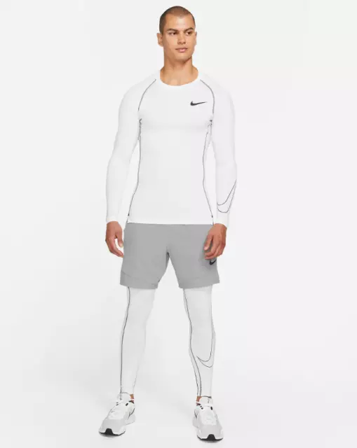 Nike Pro Dri-FIT Men's Tight-Fit Long-Sleeve Top White Multi Size Sportswear Top