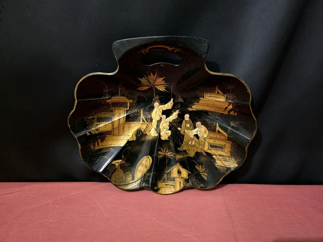 Ancienne Pelle à Miettes En Papier Mâché – Décor Asiatique – Collection