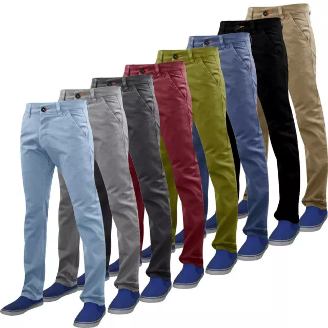 Mens Slim Fit Chino Trousers Stretch Casual Jeans Basic Cotton Designer Pant