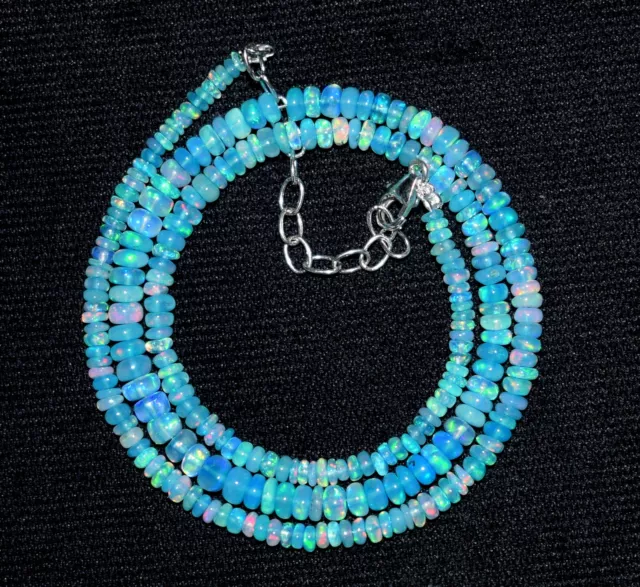 16 " Naturel Éthiopien Opale Pierre Précieuse Perles Collier 925 Argent Sterling